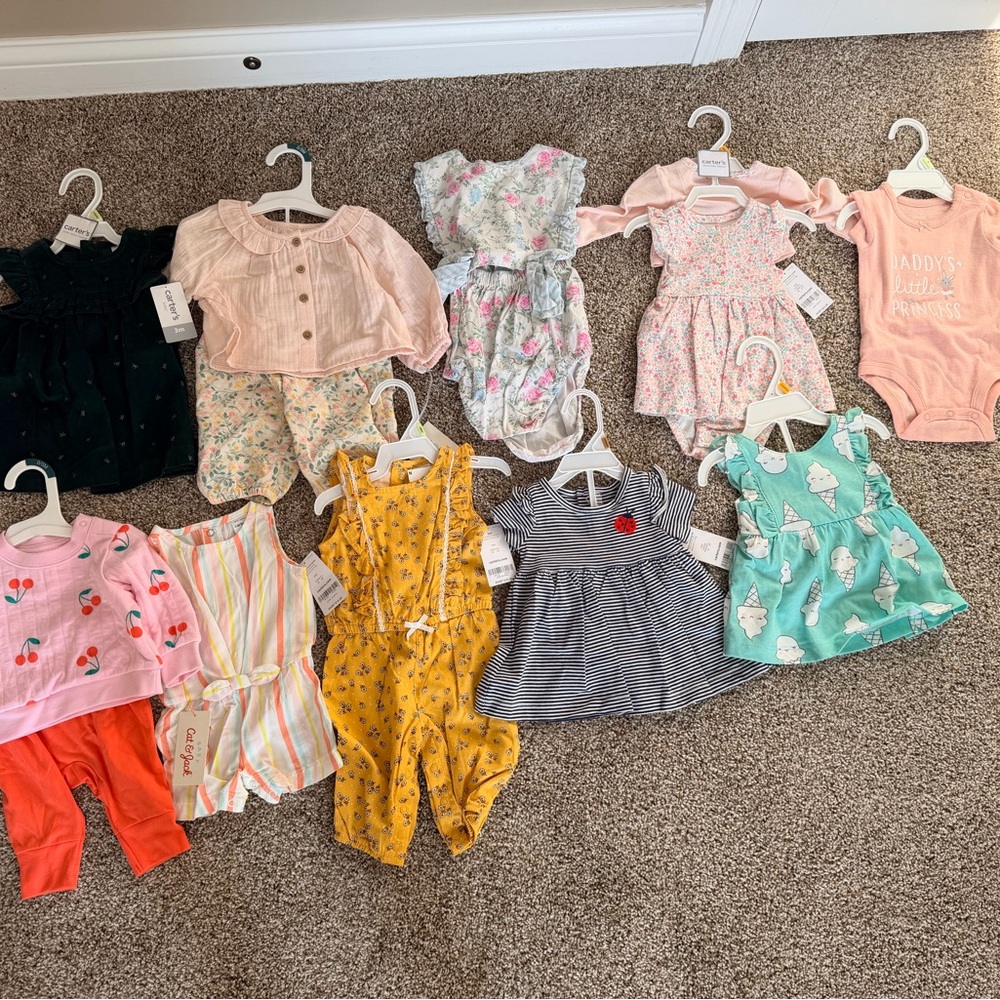 NWT Mixed Baby Girl Outfit Lot - Floral, Stripes & Yellow Romper